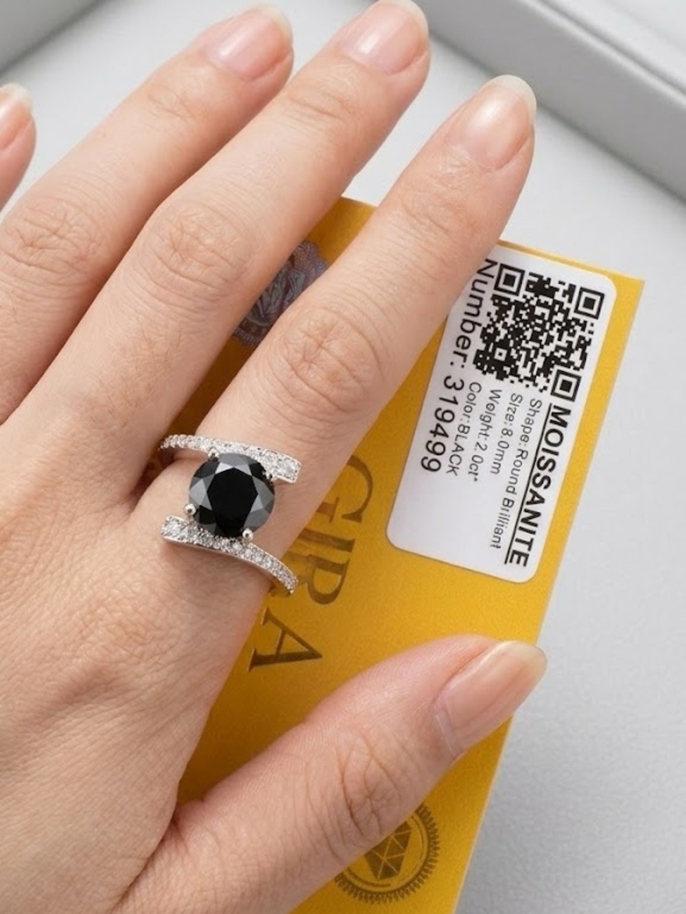 New 2CT (8.0mm) Black Moissanite Halo Split Shank Ring - Size adjustable